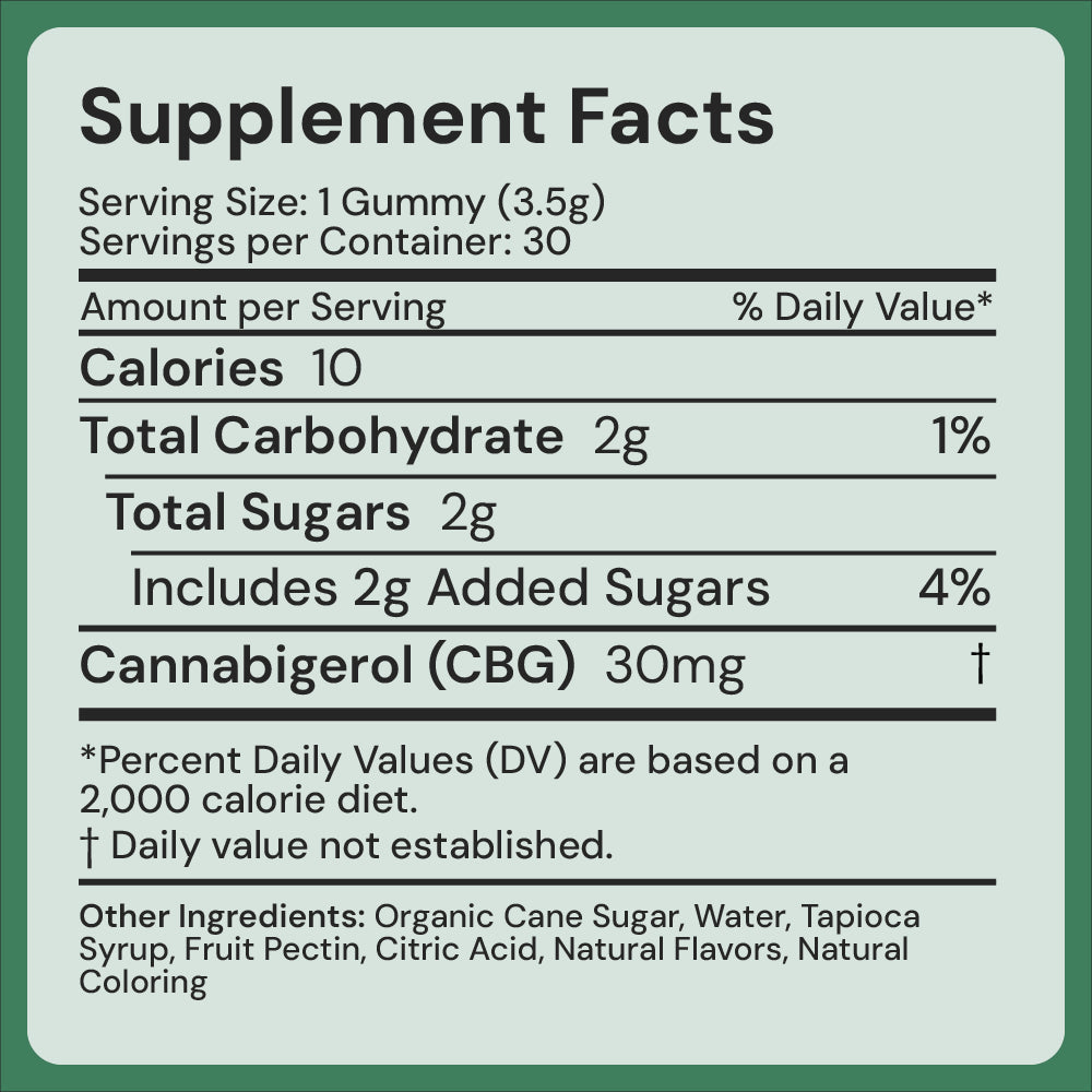 CBG Edibles For Focus & Drive - Green Apple (30mg) - 55plus