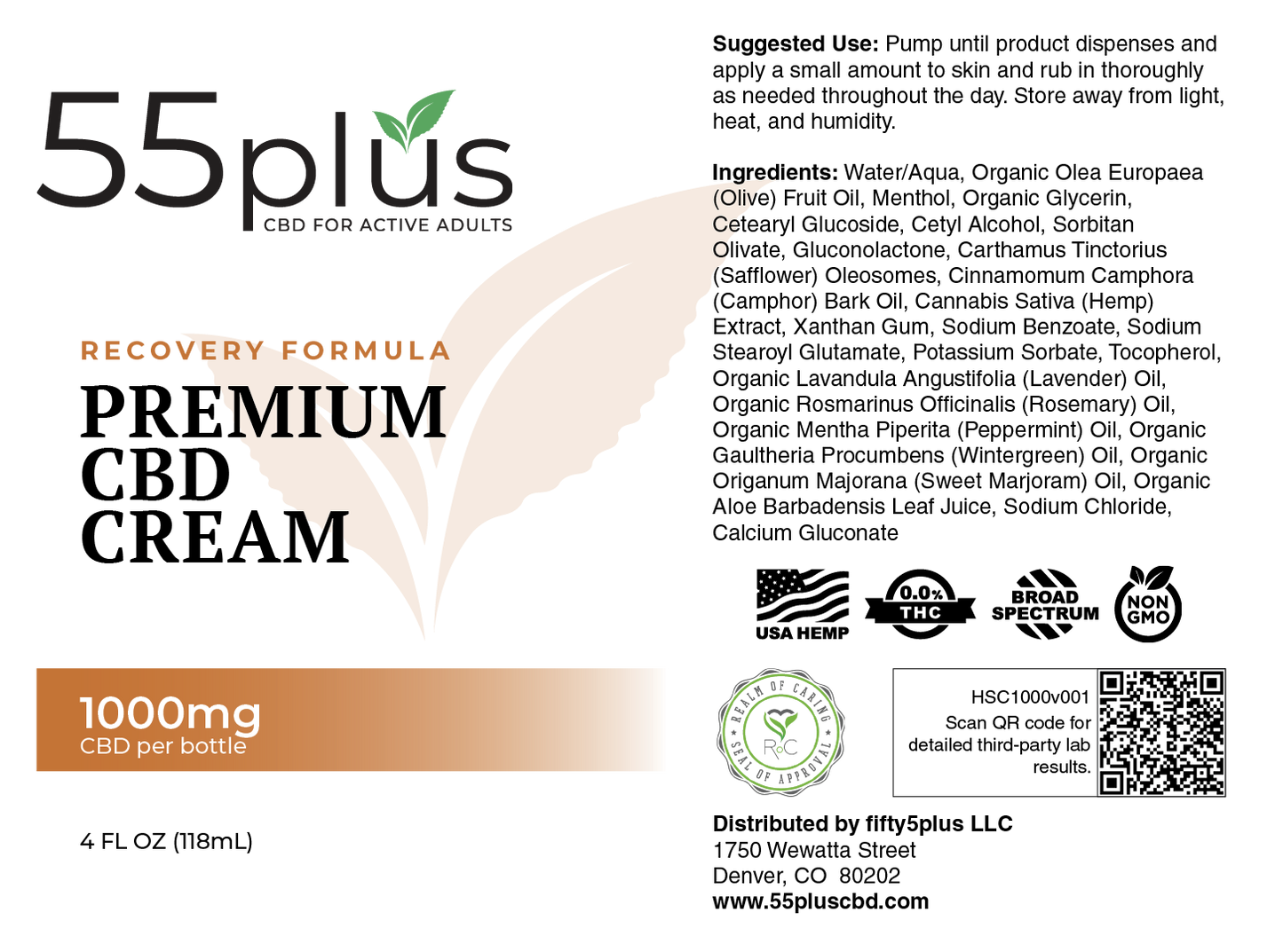 CBD Cream For Holistic Recovery In Older Adults (1000 mg) - 55plus
