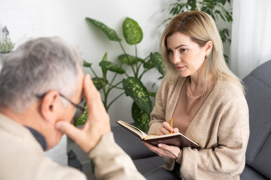 senior man discussing emotional issues with the right therapist