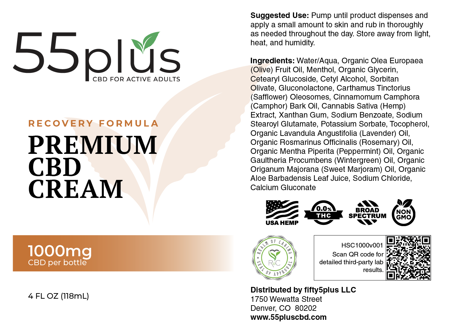 CBD Cream For Holistic Recovery In Older Adults (1000 mg) - 55plus